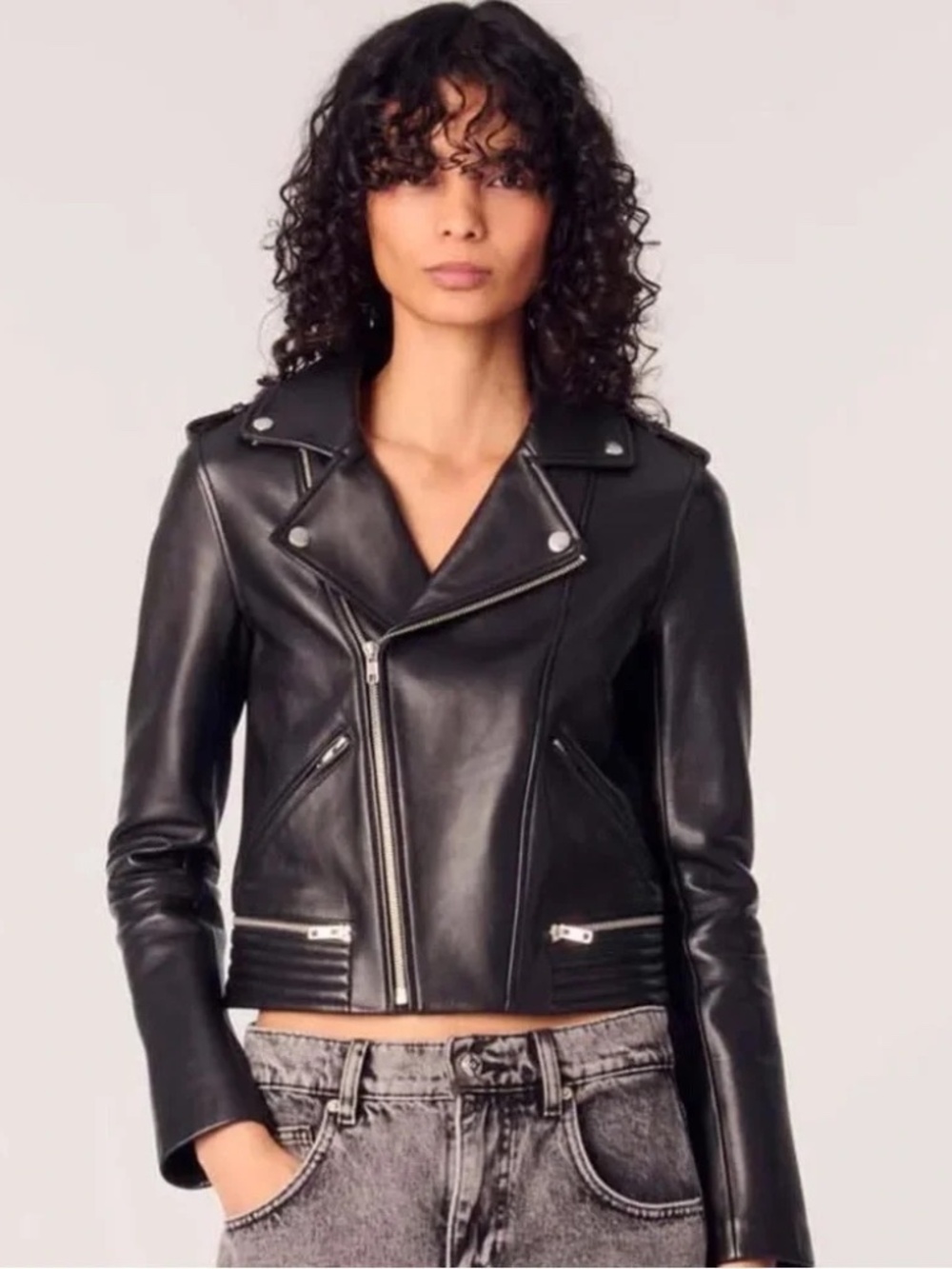 EUC!!! MAJE Basaltm Leather Biker Jacket Black Lamb Leather Biker Moto